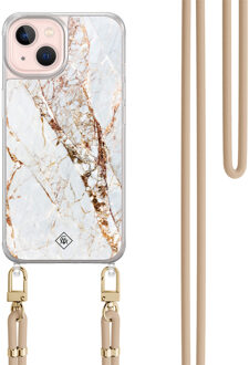 Casimoda iPhone 13 hoesje met beige koord - Marmer goud Goudkleurig