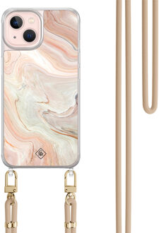 Casimoda iPhone 13 hoesje met beige koord - Marmer waves Bruin/beige