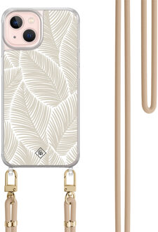 Casimoda iPhone 13 hoesje met beige koord - Palm leaves beige Bruin/beige