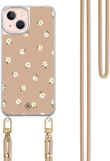 Casimoda iPhone 13 hoesje met beige koord - Sweet daisies Bruin/beige