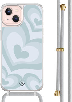 Casimoda iPhone 13 hoesje met grijs koord - Hart swirl blauw