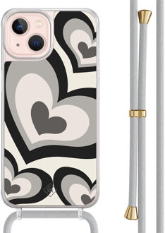 Casimoda iPhone 13 hoesje met grijs koord - Hart swirl zwart
