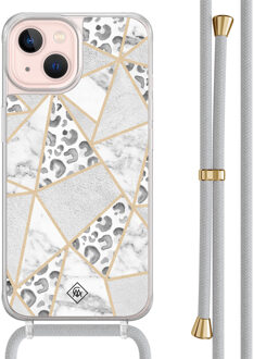 Casimoda iPhone 13 hoesje met grijs koord - Stone & leopard Grijs/zilverkleurig