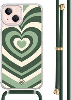 Casimoda iPhone 13 hoesje met groen koord - Hart swirl groen