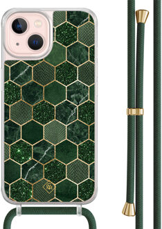 Casimoda iPhone 13 hoesje met groen koord - Kubus groen