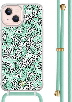 Casimoda iPhone 13 hoesje met mint koord - Luipaard mint