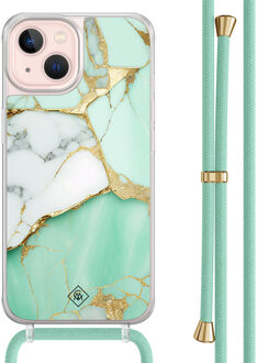 Casimoda iPhone 13 hoesje met mint koord - Marmer mintgroen