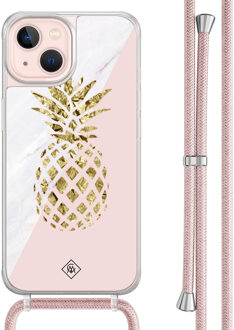 Casimoda iPhone 13 hoesje met rosegoud koord - Ananas Roze