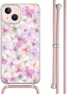 Casimoda iPhone 13 hoesje met rosegoud koord - Floral hortensia Paars