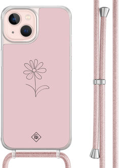 Casimoda iPhone 13 hoesje met rosegoud koord - Madeliefje Paars