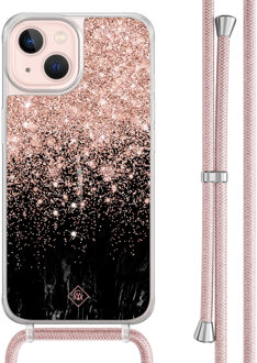 Casimoda iPhone 13 hoesje met rosegoud koord - Marmer twist Rosekleurig