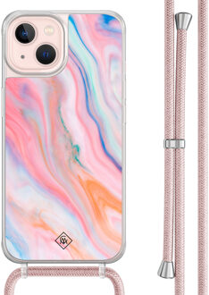 Casimoda iPhone 13 hoesje met rosegoud koord - Pink glam Roze