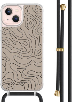 Casimoda iPhone 13 hoesje met zwart koord - Abstract lines Bruin/beige