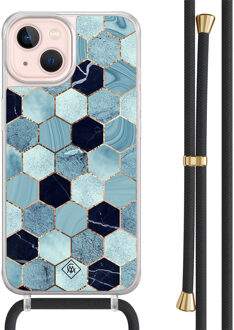 Casimoda iPhone 13 hoesje met zwart koord - Blue cubes Blauw