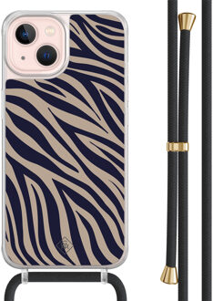 Casimoda iPhone 13 hoesje met zwart koord - Chevron navy Blauw