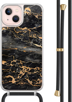 Casimoda iPhone 13 hoesje met zwart koord - Marmer grijs brons
