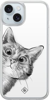 Casimoda iPhone 13 hybride hoesje - Kat kiekeboe Grijs/zilverkleurig