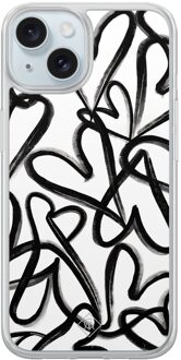 Casimoda iPhone 13 hybride hoesje - Midnight hearts Zwart