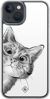 Casimoda iPhone 13 mini hybride hoesje - Kat kiekeboe Wit