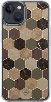 Casimoda iPhone 13 mini hybride hoesje - Kubus groen bruin Bruin/beige