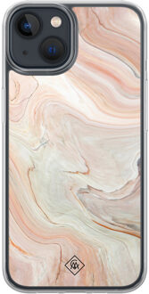 Casimoda iPhone 13 mini hybride hoesje - Marmer waves Bruin/beige
