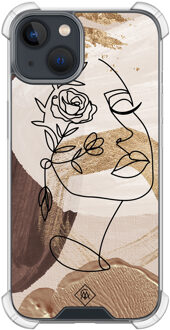 Casimoda iPhone 13 mini shockproof hoesje - Abstract gezicht bruin Bruin/beige