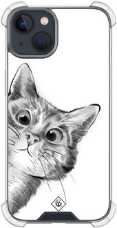 Casimoda iPhone 13 mini shockproof hoesje - Kat kiekeboe Grijs/zilverkleurig