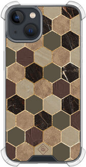 Casimoda iPhone 13 mini shockproof hoesje - Kubus groen bruin Bruin/beige