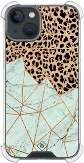 Casimoda iPhone 13 mini shockproof hoesje - Luipaard marmer mint