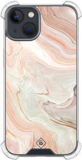 Casimoda iPhone 13 mini shockproof hoesje - Marmer waves Bruin/beige