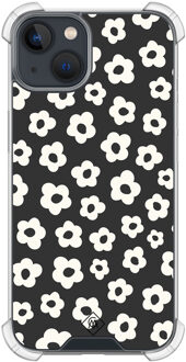 Casimoda iPhone 13 mini shockproof hoesje - Retro bloempjes Zwart