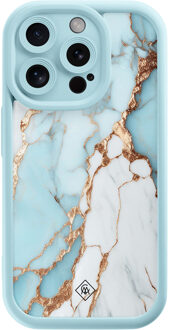 Casimoda iPhone 13 Pro blauwe case - Marmer lichtblauw
