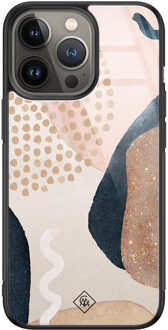 Casimoda iPhone 13 Pro glazen hardcase - Abstract dots Bruin/beige