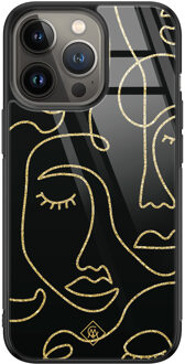 Casimoda iPhone 13 Pro glazen hardcase - Abstract faces Zwart