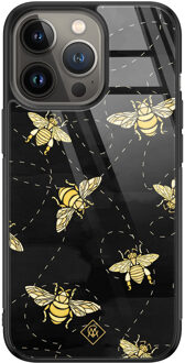 Casimoda iPhone 13 Pro glazen hardcase - Bee yourself Zwart