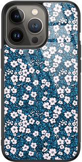 Casimoda iPhone 13 Pro glazen hardcase - Bloemen blauw