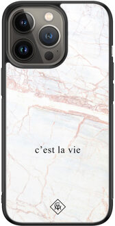 Casimoda iPhone 13 Pro glazen hardcase - C'est la vie Bruin/beige