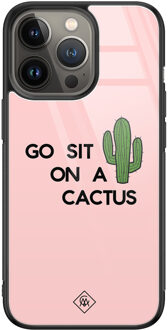 Casimoda iPhone 13 Pro glazen hardcase - Go sit on a cactus Roze