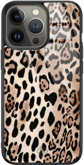 Casimoda iPhone 13 Pro glazen hardcase - Golden wildcat Bruin/beige