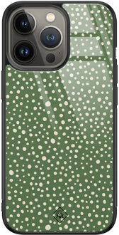 Casimoda iPhone 13 Pro glazen hardcase - Green dots Groen