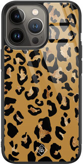 Casimoda iPhone 13 Pro glazen hardcase - Jungle wildcat Bruin/beige