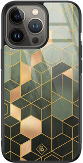 Casimoda iPhone 13 Pro glazen hardcase - Kubus groen