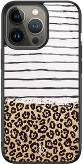 Casimoda iPhone 13 Pro glazen hardcase - Leopard lines Bruin/beige