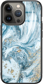 Casimoda iPhone 13 Pro glazen hardcase - Marble sea Blauw