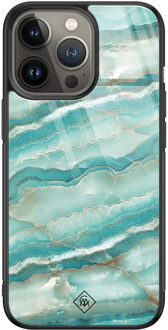 Casimoda iPhone 13 Pro glazen hardcase - Marmer azuurblauw