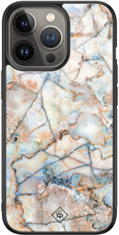 Casimoda iPhone 13 Pro glazen hardcase - Marmer bruin blauw Bruin/beige, Blauw