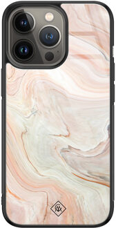 Casimoda iPhone 13 Pro glazen hardcase - Marmer waves Bruin/beige
