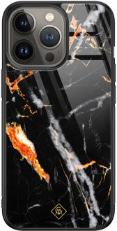 Casimoda iPhone 13 Pro glazen hardcase - Marmer zwart oranje