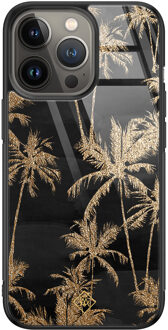 Casimoda iPhone 13 Pro glazen hardcase - Palmbomen Zwart, Goudkleurig