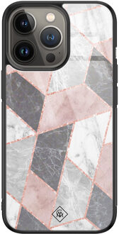 Casimoda iPhone 13 Pro glazen hardcase - Stone grid Roze